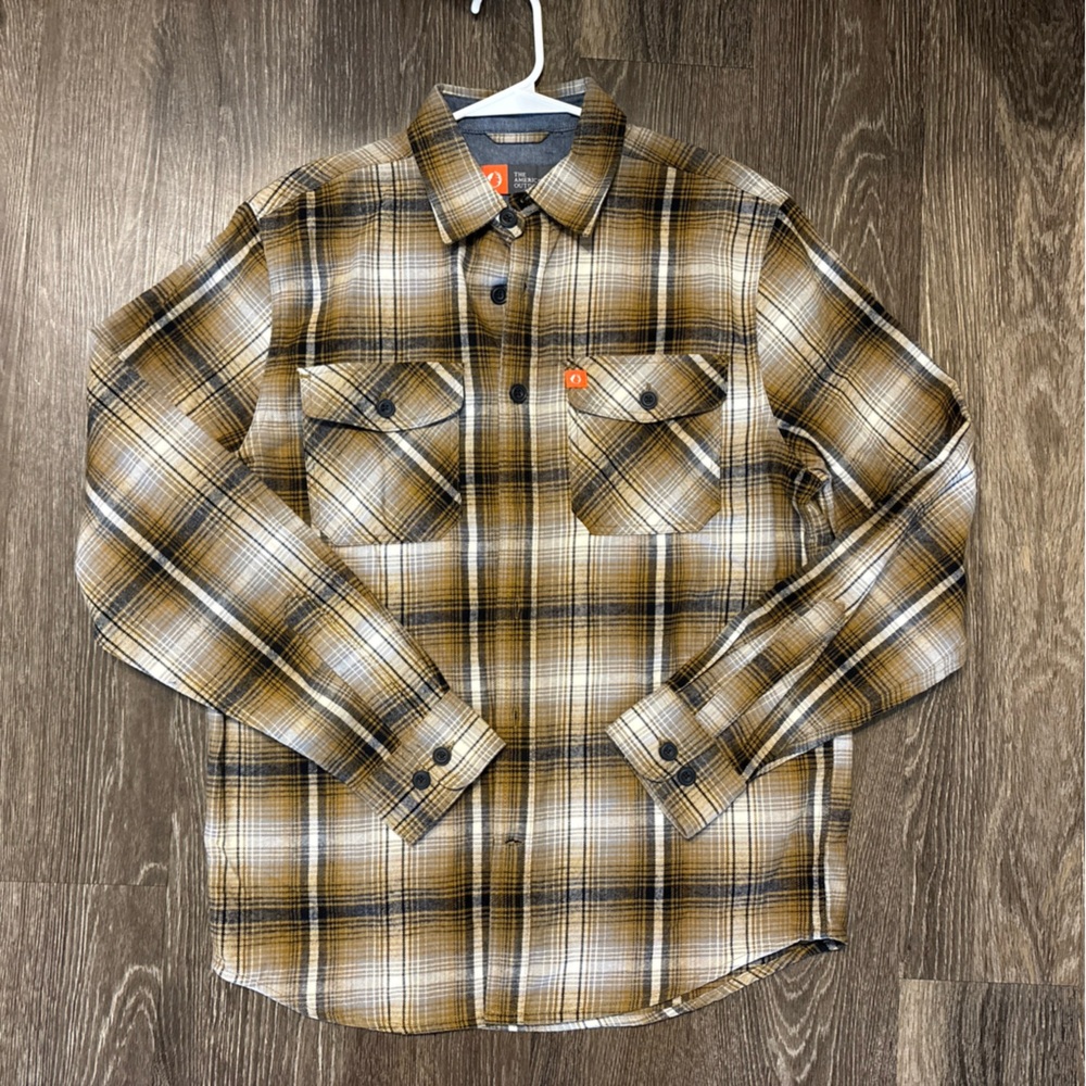 Men's Plaid Button-Up Shirt in Mustard and Black